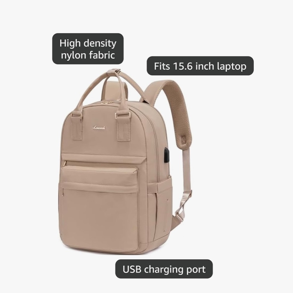 Laptop Backpack for Women 15.6 Inch Laptop Bag with USB Port - Beige - Picture 2 of 11
